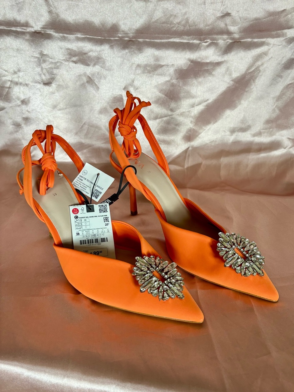 NWT ZARA rhinestone slingback heel